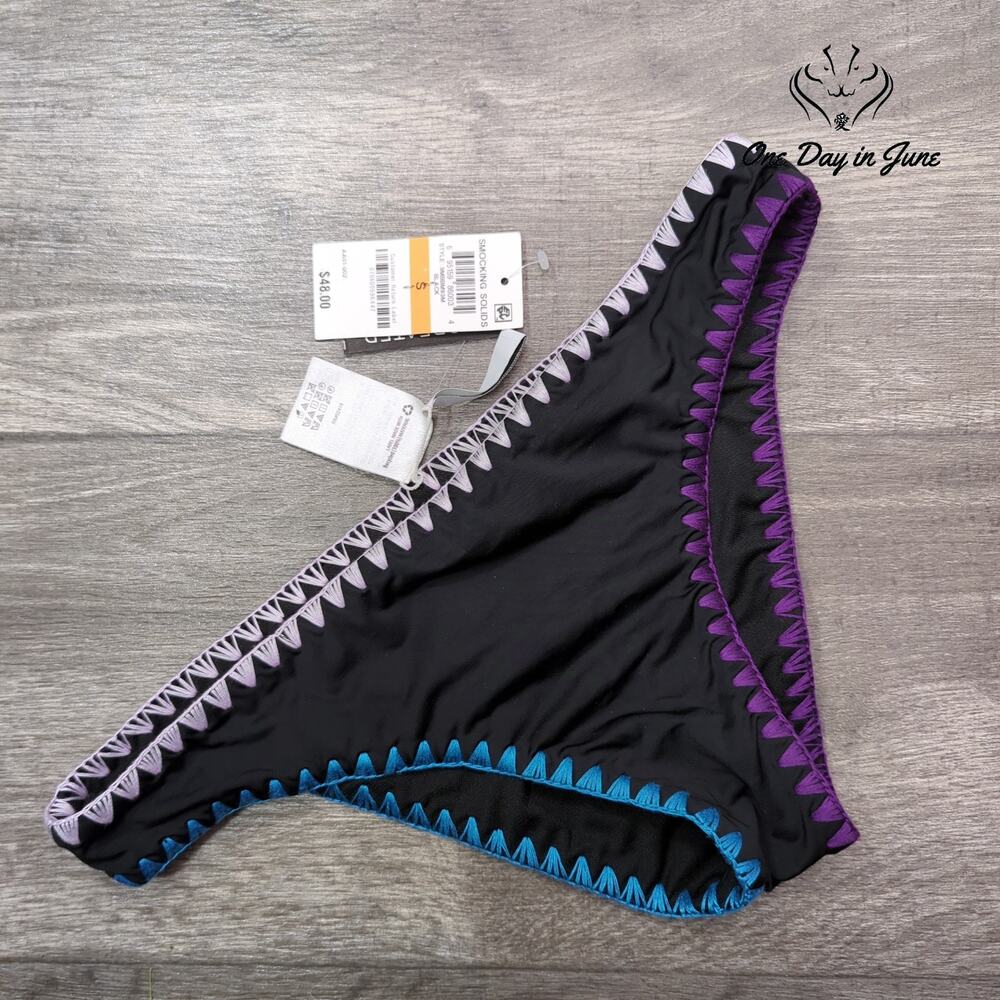 Bar III Stitched Solid Hipster Bikini Bottom Black Multicolor NWT $48 Size S